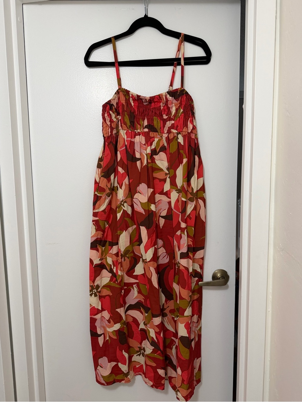 Empire waist red floral maxi dress with pockets
